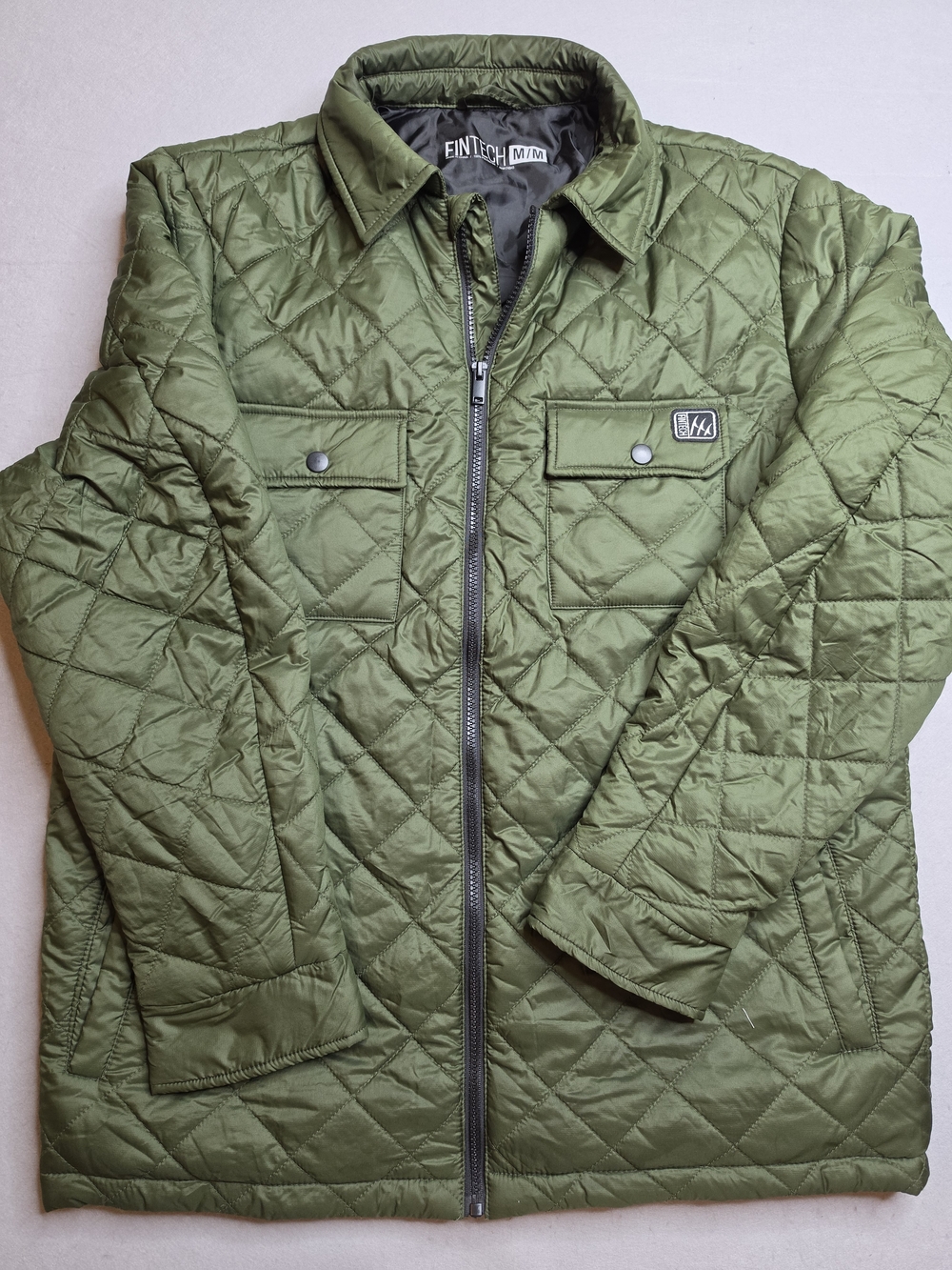 Fintech Quilted Jacket Men's Medium Lightweight‎ Green Pockets Full Zip Coat M